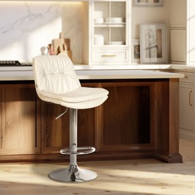 Banco de bar em couro sintético com estrutura prateada 92-113 x 46 x 54 cm branco