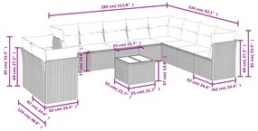 11 pcs conjunto sofás de jardim c/ almofadões vime PE castanho