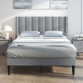 Estrutura de cama de casal  211 x 155 x 105 cm com estrado ripas de madeira (COLCHÃO NÃO INCLUIDO), cabeceira e 4 pés centrais em madeira de borracha