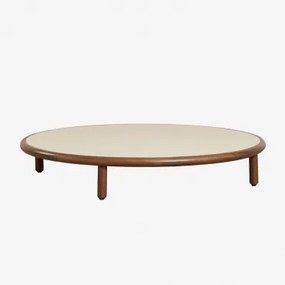 Mesa De Centro Redonda Para Jardim Em Madeira De Acácia Olivia Ø100 Cm & Beige Semoline & Castanho-acácia Escuro - Sklum