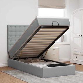 Cama Otomana com colchão &amp; LEDs 90x200 cm tecido cinzento claro