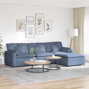 vidaXL Sofá modular com pufes e almofadas azul