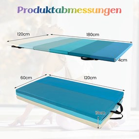 Tapete dobrável para ginástica portátil 183 cm, tripla dobragem com capa de pele sintética e acolchoamento de espuma EPE com alça Azul