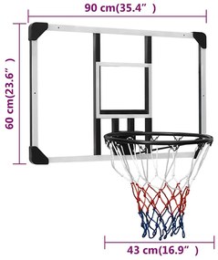 Tabela de basquetebol 90x60x2,5 cm policarbonato transparente