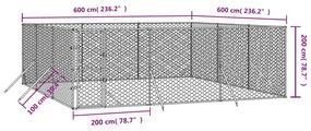 Canil de exterior 6x6x2 m aço galvanizado prateado