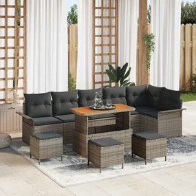 vidaXL Conjunto de Sofá de Jardim de 10 Peças com Almofadas Cinza Rattan de Polietileno Acácia