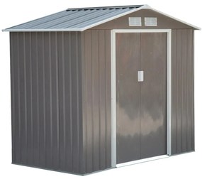 Outsunny Abrigo de Jardim Metálico de Exterior 213x130x185 cm Abrigo de Jardim com 2 Portas Deslizantes e 4 Janelas Cinza Claro | Aosom Portugal