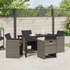 Conjunto de Jantar de Jardim de 5 Peças com Almofadas, Cinza, Rattan S