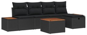 vidaXL Conjunto de Sofá de Jardim 6 pcs Preto Rattan Sintético