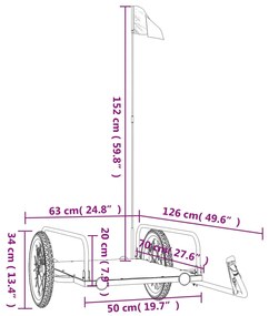 Reboque para bicicleta 126x63x34 cm ferro preto