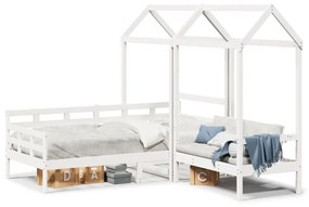 Conj. sofá-cama e banco c/ telhado 90x190cm pinho maciço branco