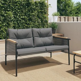 vidaXL Banco de jardim com almofadões 116 cm aço preto