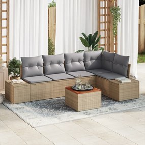 Conjunto de Sofá de Jardim de 6 Peças com Almofadas Bege Rattan Acácia