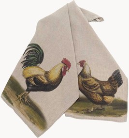 Panos de cozinha em linho Rooster & Hen, conjunto de 2