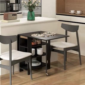 Mesa de cozinha e de jantar dobrável e desmontável  120 x 60 x 75 cm, com 3 prateleiras e 2 abas, design moderno, preta