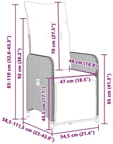 7 pcs conjunto de bistrô p/ jardim c/ almofadões vime PE preto