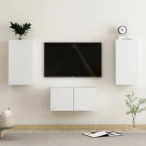 3 pcs conjunto de móveis de TV derivados de madeira branco