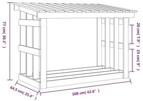 Suporte para lenha 108x64,5x77 cm pinho maciço cinzento