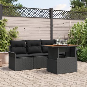 Conjunto de Sofá de Jardim de 5 Peças com Almofadas Poliratan Preto vi