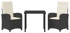 Conjunto de Jantar de Jardim com Almofadas de Rattan Preto