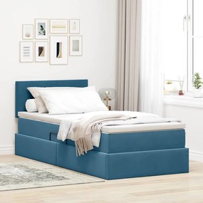 vidaXL Cama com Armazenamento Azul Escuro 90 x 200 cm Veludo