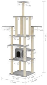 Arranhador para Gatos em Sisal e Pelucia com 183cm - Cinza Claro