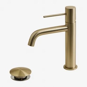 Conjunto De Torneira De Pia De Latão Click-clack E Válvula De Drenagem Orveta Dourado Escovado & ↑20 Cm & Válvula Sem Transbordo - Sklum