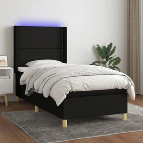 Cama box spring c/ colchão e LED 80x200 cm tecido preto