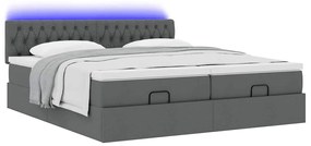 Estrutura de cama otomana com colchões tecido cinzento escuro