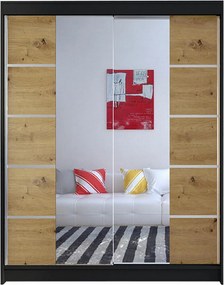 Roupeiro Closico 146, Preto, Carvalho Artisan, 200x150x58cm, 125 kg, Portas para roupeiro: Deslizante, Número de prateleiras: 5, Número de prateleiras: 5