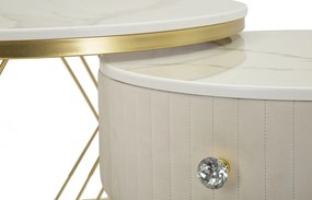 MESAS DE CAFÉ VOTIX CONJUNTO DE 2 UNIDADES CM Ø 70X48-50X43,5 CREME E DOURADO