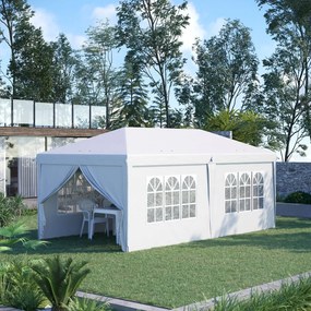 Tenda Dobrável 6x3 m Tenda de Jardim com 6 Painéis 2 Portas com Fecho de Correr 4 Janelas e Bolsa de Transporte Branco