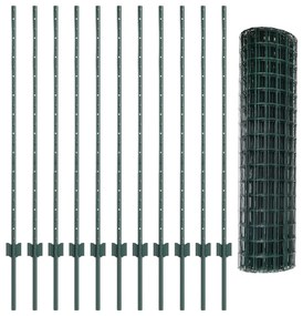 Cercas Euro com 11 postes U Verde 1,2x25 m Aço
