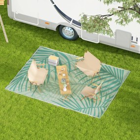 Tapete de jardim para exterior reversível, 365 x 274 cm, impermeável, com padrão de folhagem e saco de transporte, verde-creme