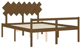 Estrutura cama cabeceira 140x190 cm madeira maciça castanho-mel