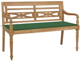 vidaXL Banco Batávia c/ almofadão verde 120 cm teca maciça