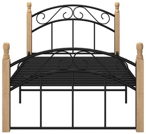 Estrutura de cama 90x200 cm metal/madeira carvalho maciça preto