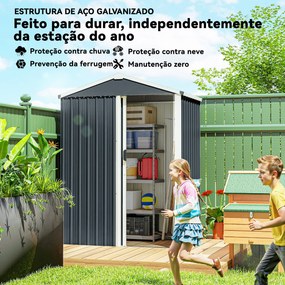 Abrigo de Jardim Metálico 136x87x179 cm Abrigo para Ferramentas com Porta de Correr Teto Inclinado e Luvas Cinzento Escuro