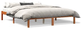 Estrutura de cama 150x200 cm madeira pinho maciça castanho cera