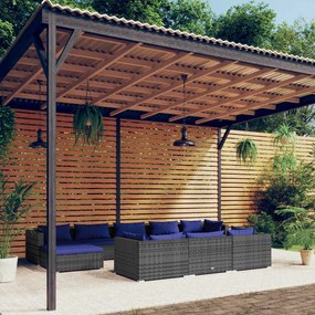 vidaXL 10 pcs conjunto lounge de jardim c/ almofadões vime PE cinzento