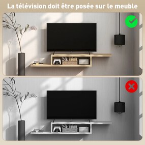 Móvel de TV de Parede Flutuante, 152 x 29 x 21 cm, Com 2 Passa-Fios, cor Carvalho Claro
