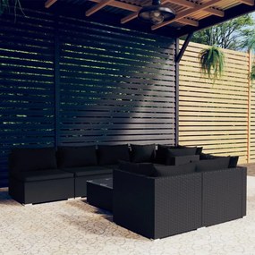 vidaXL 8 pcs conjunto lounge de jardim c/ almofadões vime PE preto