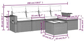 6 pcs conj. sofás jardim com almofadões vime PE cinzento-claro