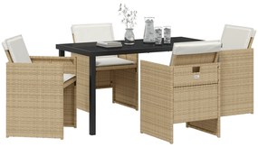 Conjunto de Jantar de Jardim com 5 Peças e Almofadas Bege em Polyratta