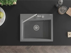 Mexen Oscar lava-loiça de granito de 1 câmara, 580 x 490 mm, cinzento, sifão cromado - 6519581000-71