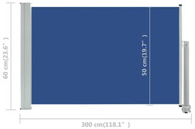 Toldo lateral retrátil para pátio 60x300 cm azul