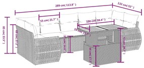 8 pcs conjunto sofás de jardim com almofadões vime PE preto