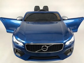 Volvo S90 12v, Carro elétrico infantil módulo de música, assento de couro, pneus de borracha EVA Azul