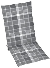 Cadeiras jardim c/ almofadões xadrez cinzento 2 pcs teca maciça
