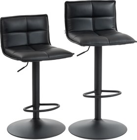 HOMCOM Conjunto de 2 banquetas de bar, cadeiras de bar com ajuste de altura e assento giratório em PU 44 x 45 x 85-106 cm preto | Aosom Portugal